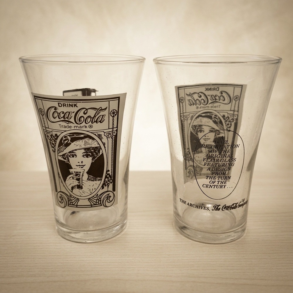 Vintage 1983 Kroger 100th Anniversary Coca-Cola Flare Glasses 16oz Set of 2